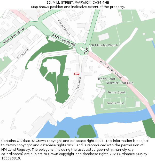 10, MILL STREET, WARWICK, CV34 4HB: Location map and indicative extent of plot