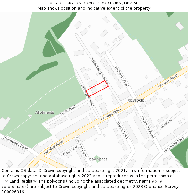 10, MOLLINGTON ROAD, BLACKBURN, BB2 6EG: Location map and indicative extent of plot