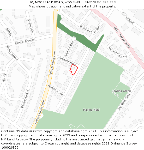 10, MOORBANK ROAD, WOMBWELL, BARNSLEY, S73 8SS: Location map and indicative extent of plot