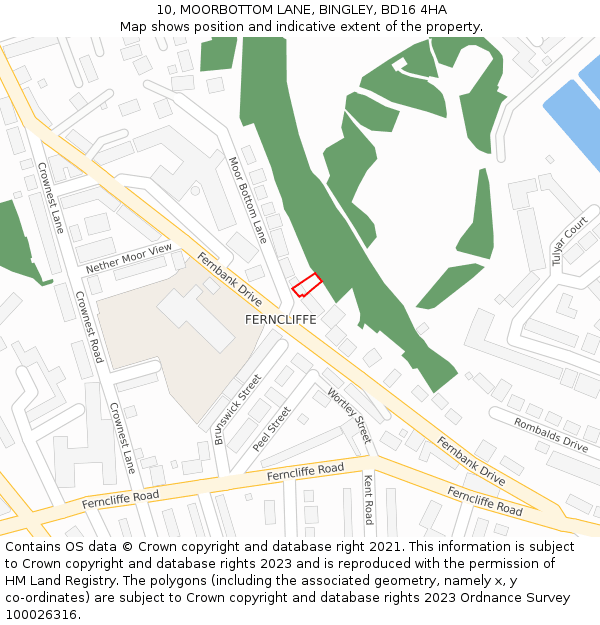 10, MOORBOTTOM LANE, BINGLEY, BD16 4HA: Location map and indicative extent of plot