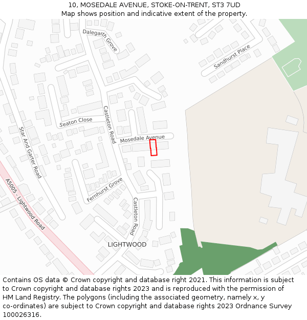 10, MOSEDALE AVENUE, STOKE-ON-TRENT, ST3 7UD: Location map and indicative extent of plot