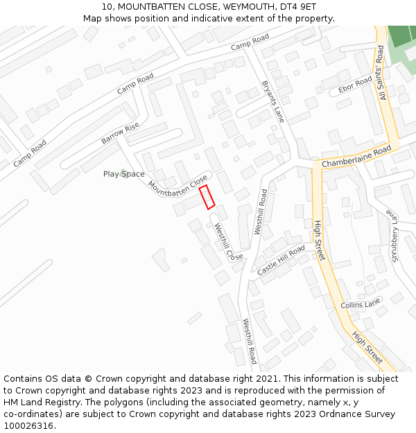 10, MOUNTBATTEN CLOSE, WEYMOUTH, DT4 9ET: Location map and indicative extent of plot