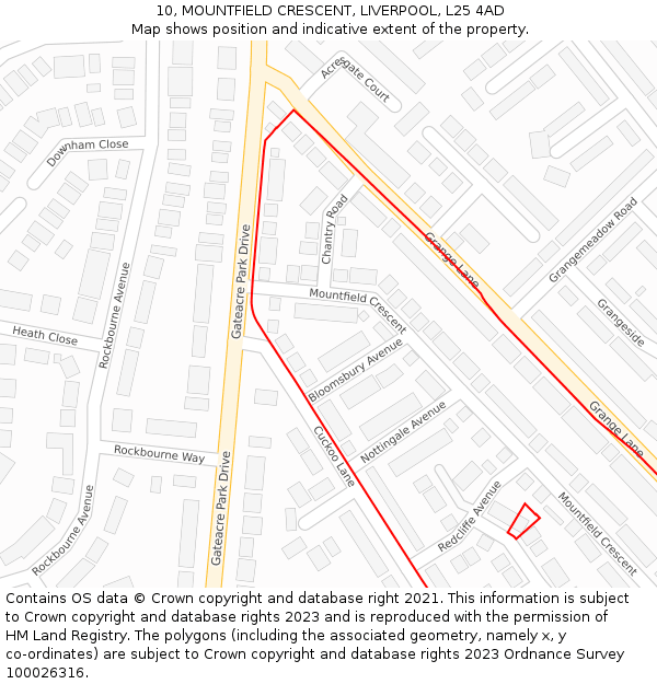 10, MOUNTFIELD CRESCENT, LIVERPOOL, L25 4AD: Location map and indicative extent of plot