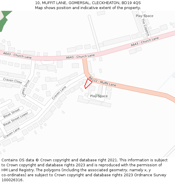 10, MUFFIT LANE, GOMERSAL, CLECKHEATON, BD19 4QS: Location map and indicative extent of plot