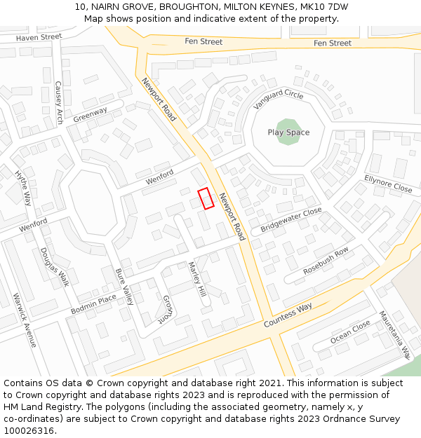 10, NAIRN GROVE, BROUGHTON, MILTON KEYNES, MK10 7DW: Location map and indicative extent of plot