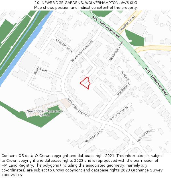 10, NEWBRIDGE GARDENS, WOLVERHAMPTON, WV6 0LG: Location map and indicative extent of plot