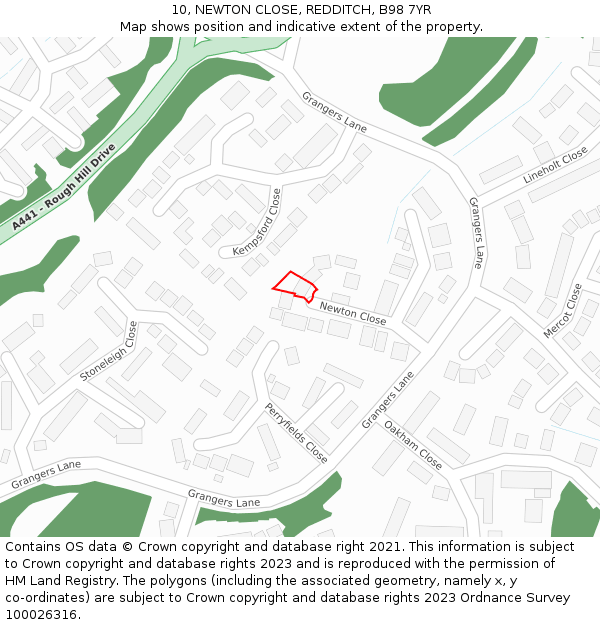 10, NEWTON CLOSE, REDDITCH, B98 7YR: Location map and indicative extent of plot