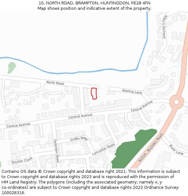 10, NORTH ROAD, BRAMPTON, HUNTINGDON, PE28 4FN: Location map and indicative extent of plot