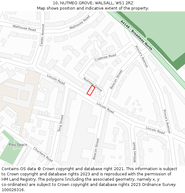 10, NUTMEG GROVE, WALSALL, WS1 2RZ: Location map and indicative extent of plot