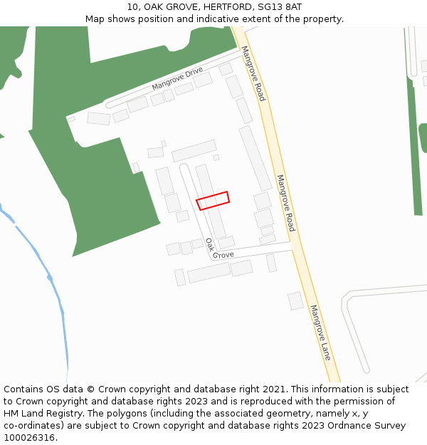 10, OAK GROVE, HERTFORD, SG13 8AT: Location map and indicative extent of plot