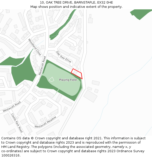 10, OAK TREE DRIVE, BARNSTAPLE, EX32 0HE: Location map and indicative extent of plot