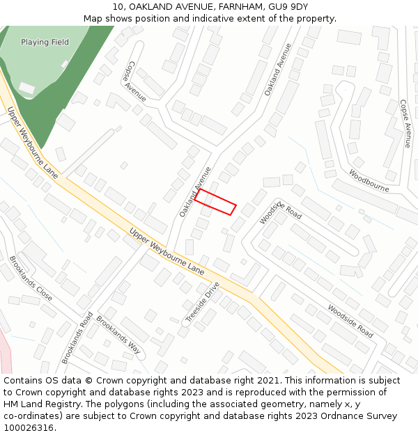 10, OAKLAND AVENUE, FARNHAM, GU9 9DY: Location map and indicative extent of plot