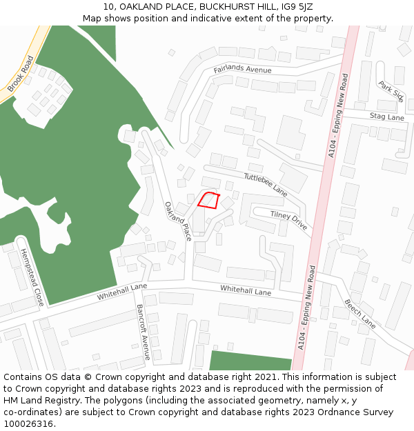 10, OAKLAND PLACE, BUCKHURST HILL, IG9 5JZ: Location map and indicative extent of plot