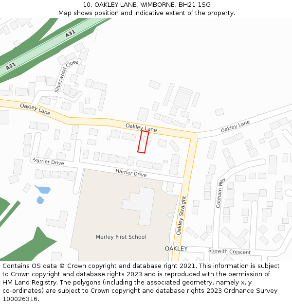 10, OAKLEY LANE, WIMBORNE, BH21 1SG: Location map and indicative extent of plot