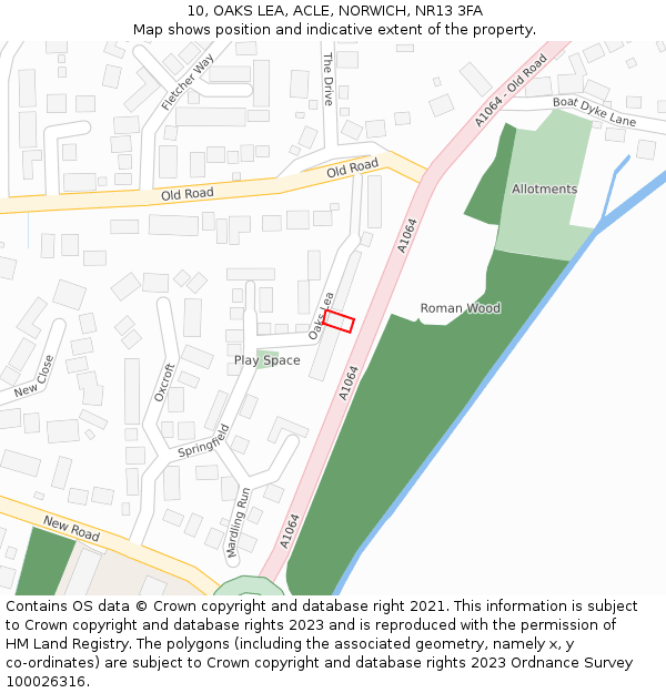 10, OAKS LEA, ACLE, NORWICH, NR13 3FA: Location map and indicative extent of plot