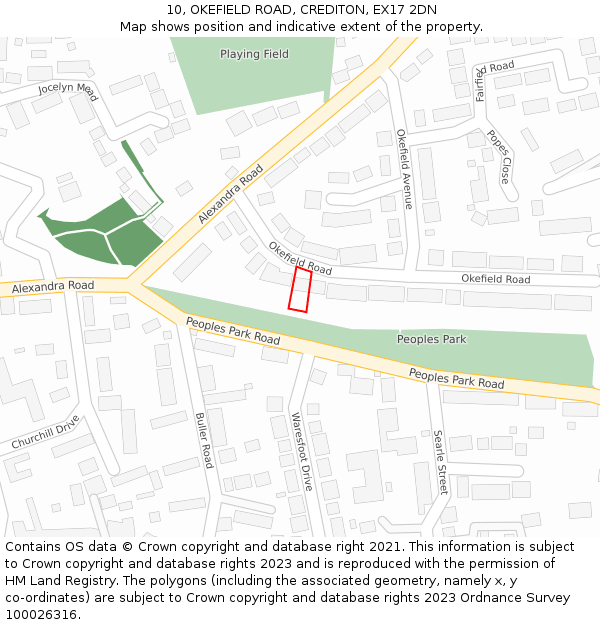 10, OKEFIELD ROAD, CREDITON, EX17 2DN: Location map and indicative extent of plot