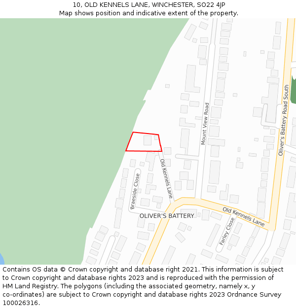 10, OLD KENNELS LANE, WINCHESTER, SO22 4JP: Location map and indicative extent of plot