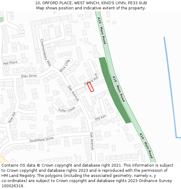 10, ORFORD PLACE, WEST WINCH, KING'S LYNN, PE33 0UB: Location map and indicative extent of plot