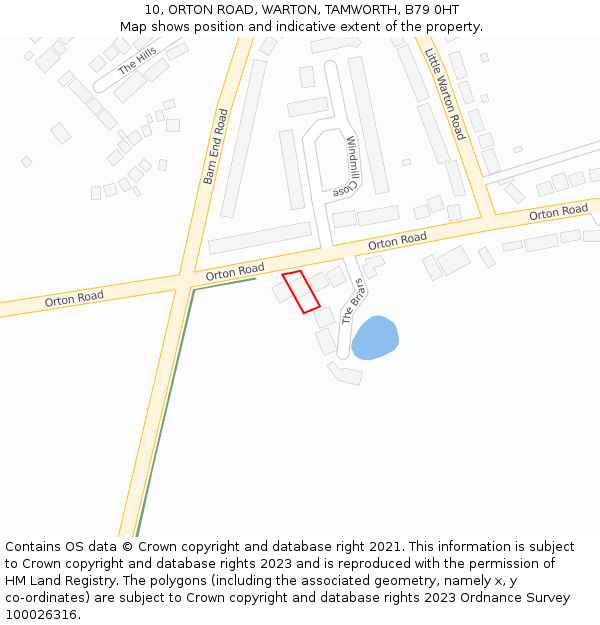 10, ORTON ROAD, WARTON, TAMWORTH, B79 0HT: Location map and indicative extent of plot