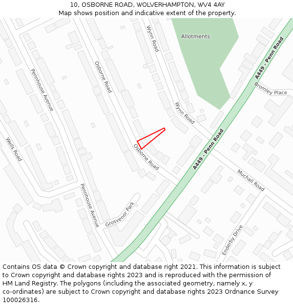 10, OSBORNE ROAD, WOLVERHAMPTON, WV4 4AY: Location map and indicative extent of plot