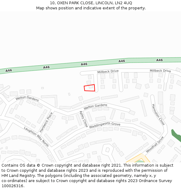 10, OXEN PARK CLOSE, LINCOLN, LN2 4UQ: Location map and indicative extent of plot