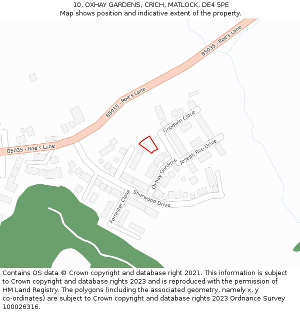 10, OXHAY GARDENS, CRICH, MATLOCK, DE4 5PE: Location map and indicative extent of plot