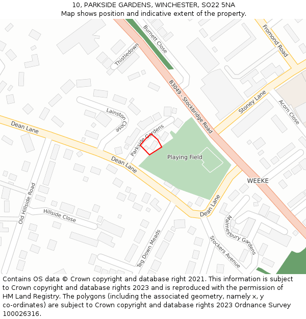 10, PARKSIDE GARDENS, WINCHESTER, SO22 5NA: Location map and indicative extent of plot