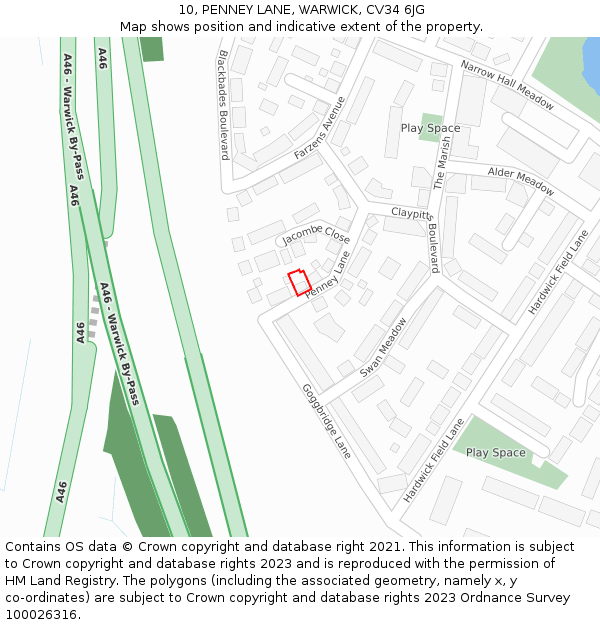 10, PENNEY LANE, WARWICK, CV34 6JG: Location map and indicative extent of plot