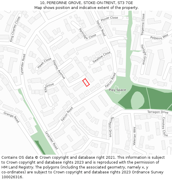 10, PEREGRINE GROVE, STOKE-ON-TRENT, ST3 7GE: Location map and indicative extent of plot