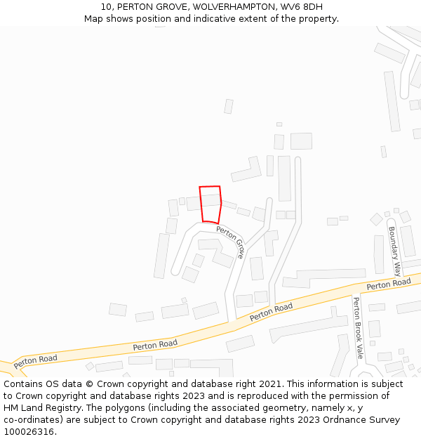 10, PERTON GROVE, WOLVERHAMPTON, WV6 8DH: Location map and indicative extent of plot