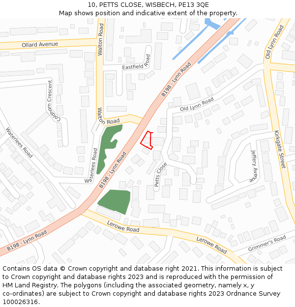 10, PETTS CLOSE, WISBECH, PE13 3QE: Location map and indicative extent of plot