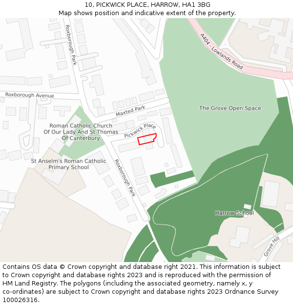 10, PICKWICK PLACE, HARROW, HA1 3BG: Location map and indicative extent of plot