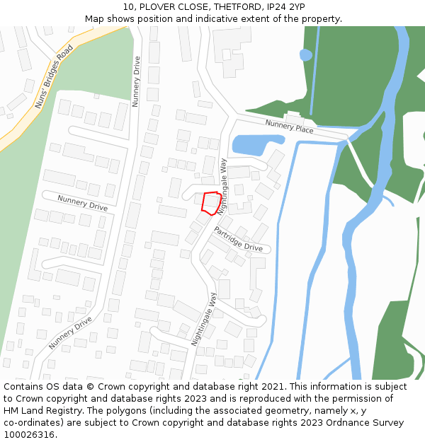 10, PLOVER CLOSE, THETFORD, IP24 2YP: Location map and indicative extent of plot