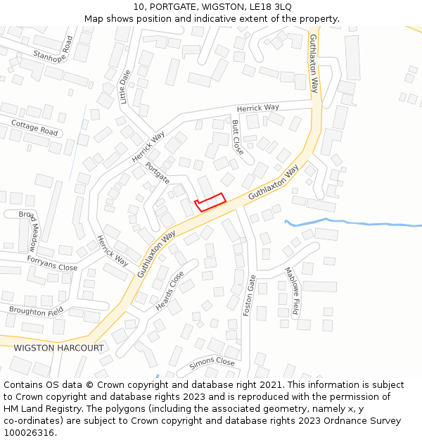 10, PORTGATE, WIGSTON, LE18 3LQ: Location map and indicative extent of plot