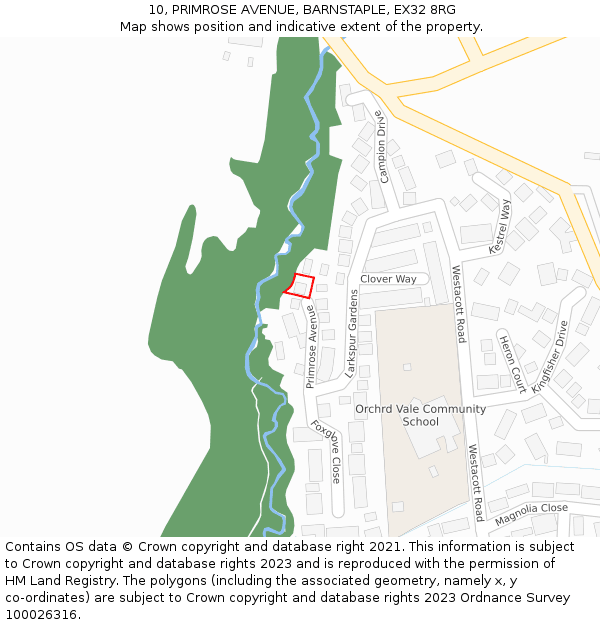 10, PRIMROSE AVENUE, BARNSTAPLE, EX32 8RG: Location map and indicative extent of plot