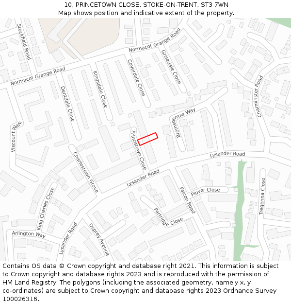 10, PRINCETOWN CLOSE, STOKE-ON-TRENT, ST3 7WN: Location map and indicative extent of plot