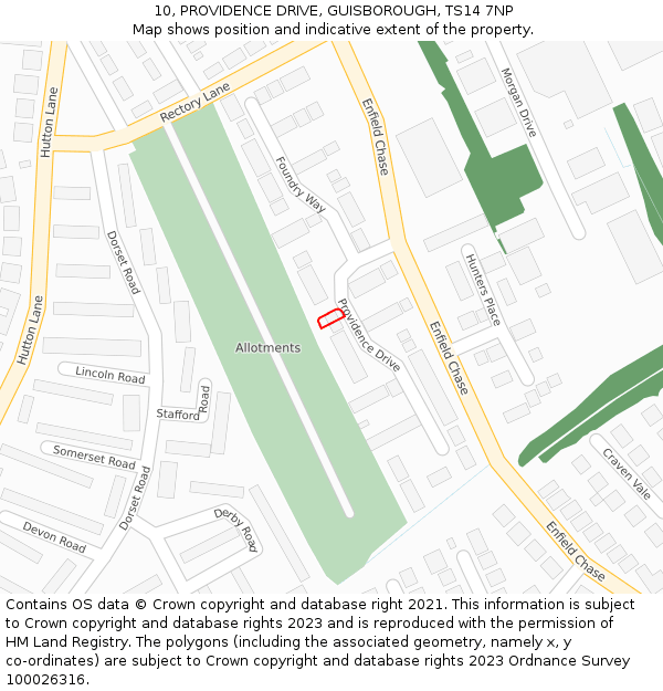 10, PROVIDENCE DRIVE, GUISBOROUGH, TS14 7NP: Location map and indicative extent of plot