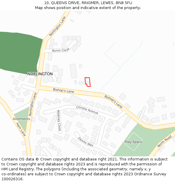 10, QUEENS DRIVE, RINGMER, LEWES, BN8 5FU: Location map and indicative extent of plot
