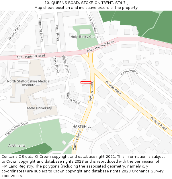 10, QUEENS ROAD, STOKE-ON-TRENT, ST4 7LJ: Location map and indicative extent of plot