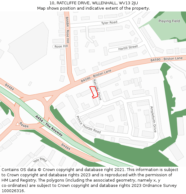 10, RATCLIFFE DRIVE, WILLENHALL, WV13 2JU: Location map and indicative extent of plot