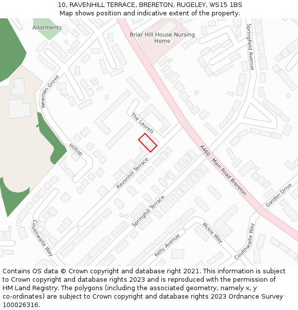 10, RAVENHILL TERRACE, BRERETON, RUGELEY, WS15 1BS: Location map and indicative extent of plot