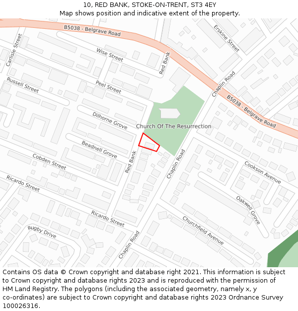 10, RED BANK, STOKE-ON-TRENT, ST3 4EY: Location map and indicative extent of plot