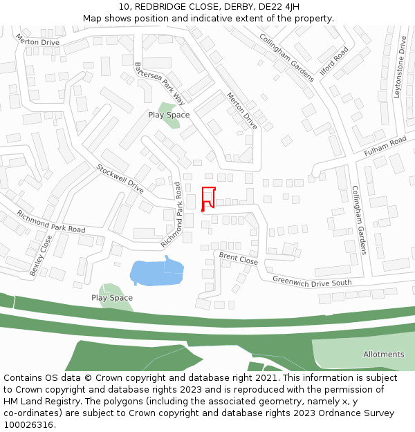 10, REDBRIDGE CLOSE, DERBY, DE22 4JH: Location map and indicative extent of plot