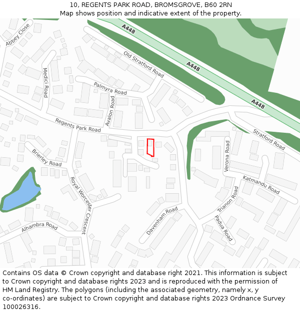 10, REGENTS PARK ROAD, BROMSGROVE, B60 2RN: Location map and indicative extent of plot