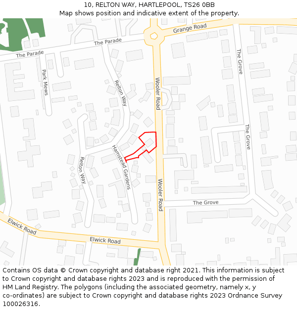 10, RELTON WAY, HARTLEPOOL, TS26 0BB: Location map and indicative extent of plot