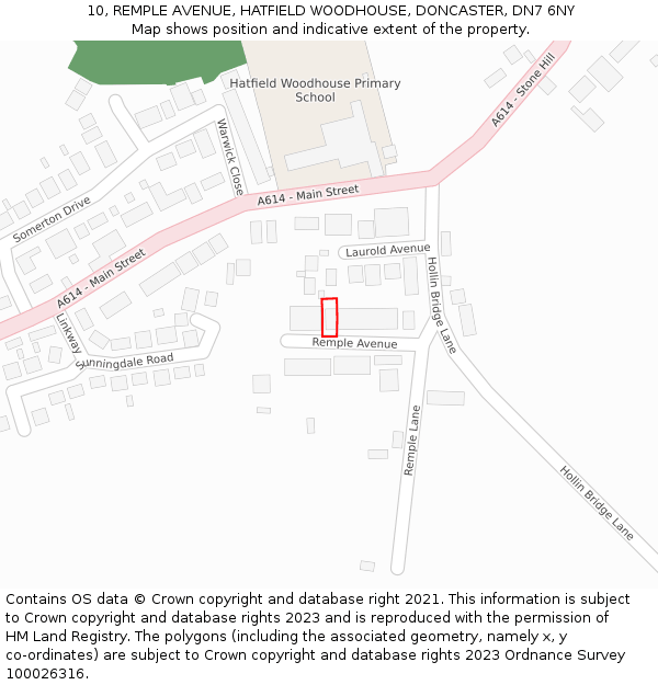 10, REMPLE AVENUE, HATFIELD WOODHOUSE, DONCASTER, DN7 6NY: Location map and indicative extent of plot