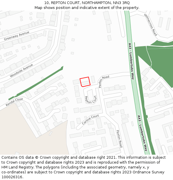 10, REPTON COURT, NORTHAMPTON, NN3 3RQ: Location map and indicative extent of plot