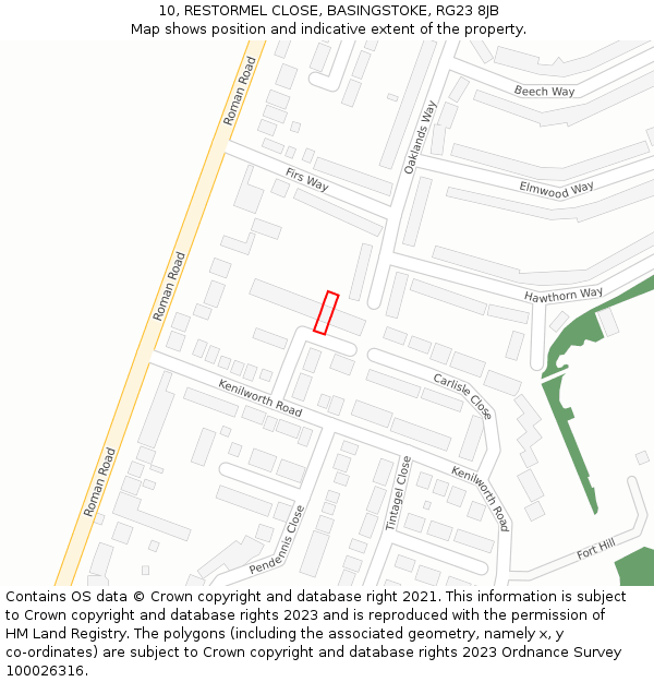 10, RESTORMEL CLOSE, BASINGSTOKE, RG23 8JB: Location map and indicative extent of plot