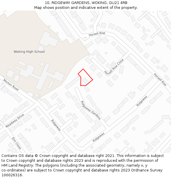 10, RIDGEWAY GARDENS, WOKING, GU21 4RB: Location map and indicative extent of plot