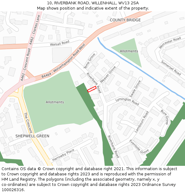 10, RIVERBANK ROAD, WILLENHALL, WV13 2SA: Location map and indicative extent of plot
